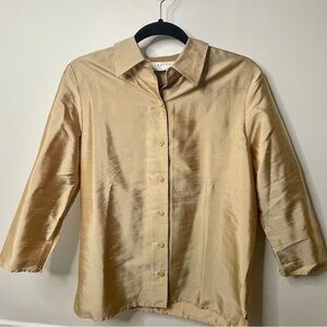 100% Silk Button-Up Blouse Gold